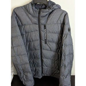 * NAUTICA Heather Gray Ultra Light Down Jacket Quilted Puffer Coat Mens Size Lg